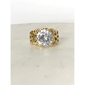 Vintage Uncas Sterling Silver Gold Vermeil Statement Ring CZ Size 8.25 Cocktail